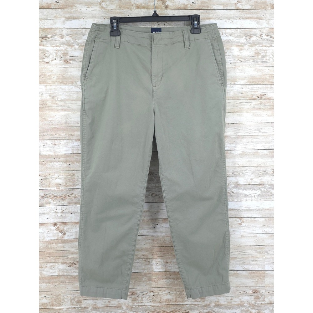 Gap Pants Size 12 High Rise Straight Leg Chino Green Stretch